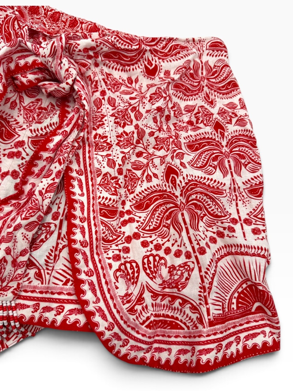 NWT Farm Rio River Ride Red Tie-Waist Linen Blend Shorts Beaded Fringe Size S - Picture 5 of 16